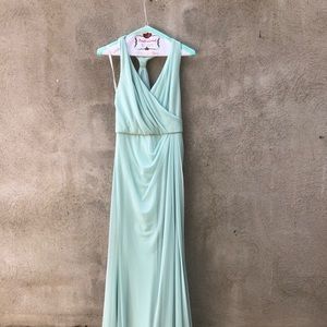 David's Bridal Long Mesh T-strap Halter Mint Green